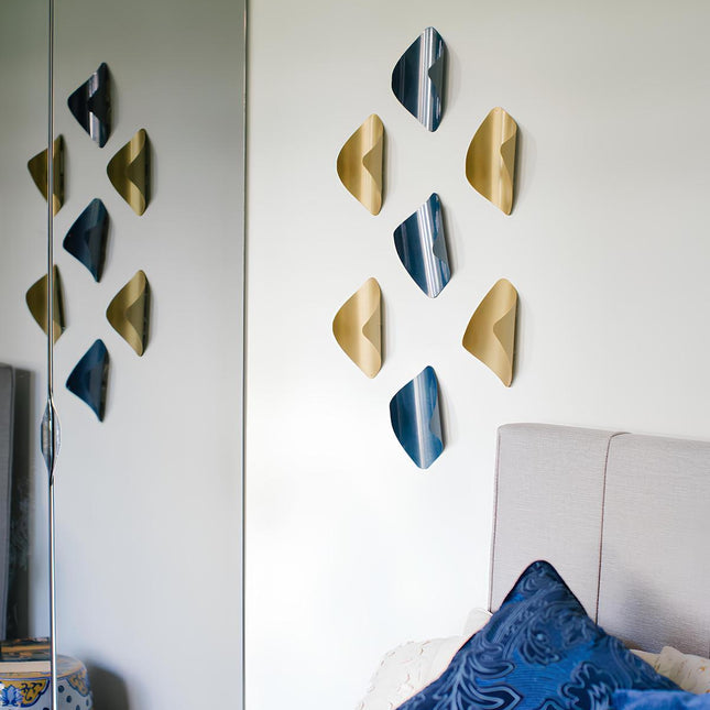 Leaves Gold and Navy Blue 7’Li Set Duvar Aksesuarı