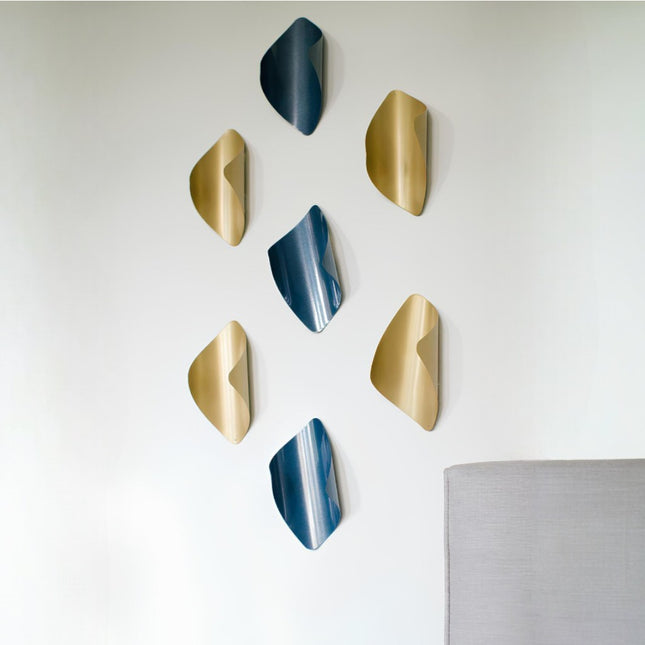 Leaves Gold and Navy Blue 7’li Set Duvar Aksesuarı
