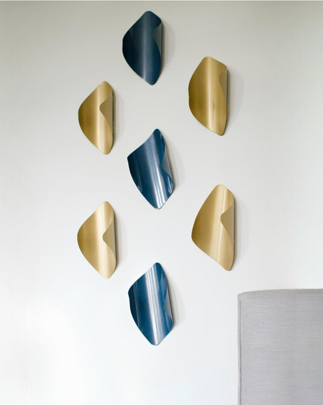 Leaves Gold and Navy Blue 7’li Set Duvar Aksesuarı
