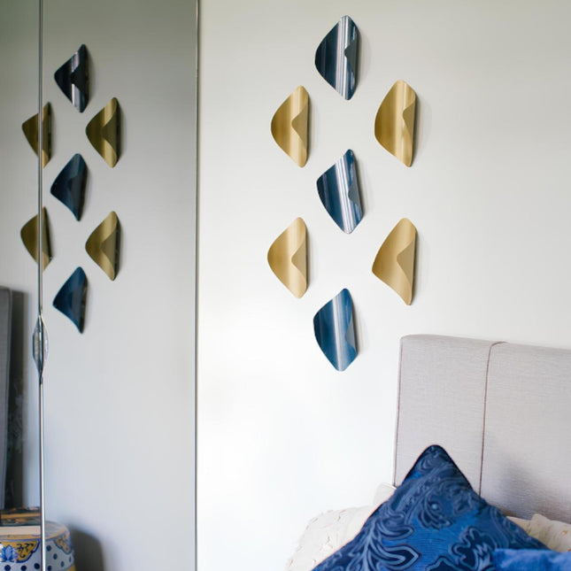 Leaves Gold and Navy Blue 7’li Set Duvar Aksesuarı