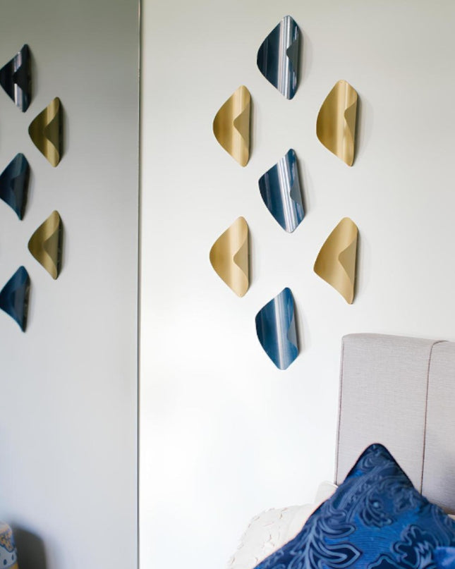 Leaves Gold and Navy Blue 7’li Set Duvar Aksesuarı