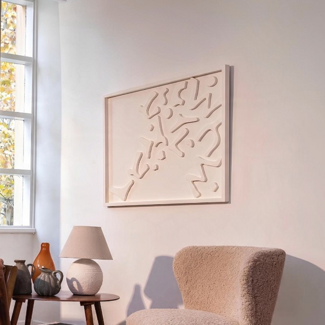 Amorf Duvar Tablosu | Kırık Beyaz Duvar Dekoru 60x90 cm / Amorf Duvar Tablosu, CNC kesim organik formları, kırık beyaz tonu ve üç boyutlu tasarımıyla yaşam alanlarına sanatsal derinlik ve zamansız bir zarafet kazandırır.
