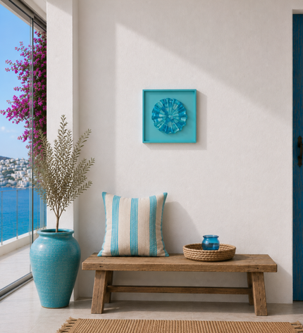 Azur Duvar Dekoru | Turkuaz Cam Efektli Modern Duvar Sanatı / Azur duvar dekoru, turkuaz cam efektli modern tasarımıyla yaşam alanlarına Ege esintisi ve zarif bir odak noktası kazandırır.