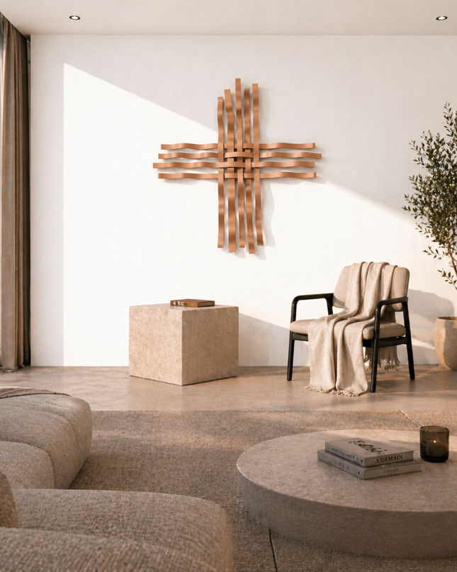 Bonmur Neutrals Duvar Dekoru – 110x110 cm Minimal Modern Metal Duvar Aksesuarı / Bonmur Neutrals Wall Decor – Large Minimal Modern Metal Wall Sculpture 110x110 cm