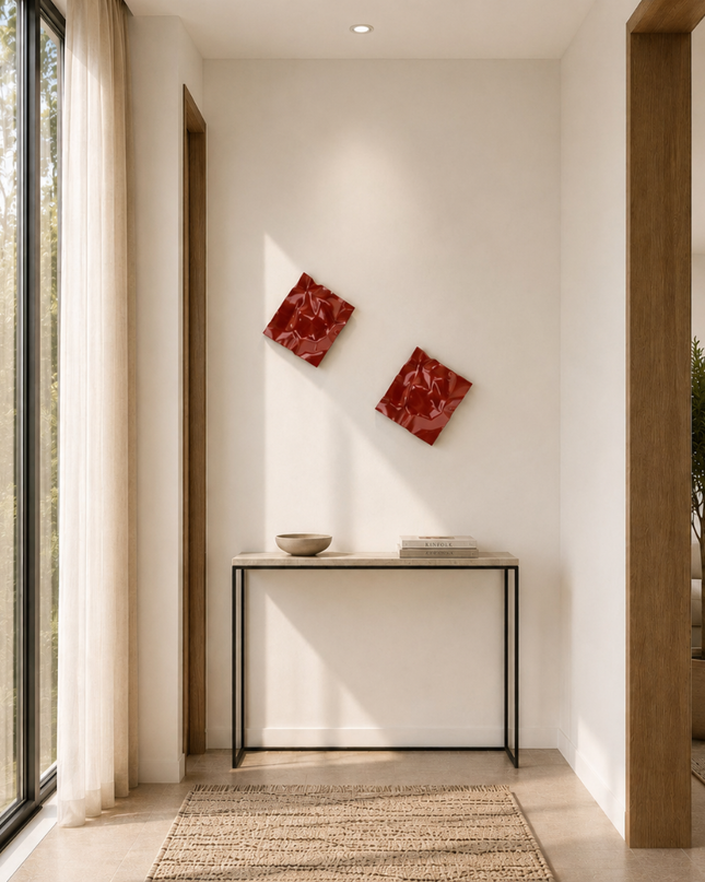 Wallibex Bright Reflex Burgundy Duvar Dekoru - 2’li Set | Paslanmaz Çelik Duvar Aksesuarı 