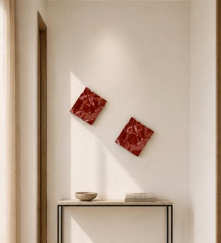 Wallibex Bright Reflex Burgundy Duvar Dekoru - 2’li Set | Paslanmaz Çelik Duvar Aksesuarı 