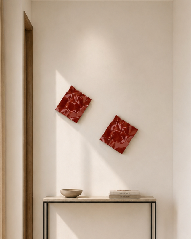Wallibex Bright Reflex Burgundy Duvar Dekoru - 2’li Set | Paslanmaz Çelik Duvar Aksesuarı 