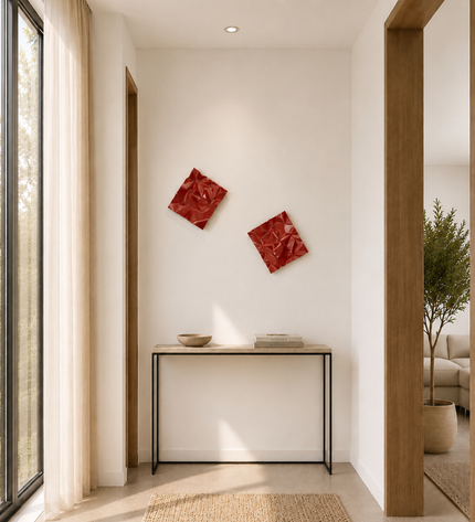 Wallibex Bright Reflex Burgundy Duvar Dekoru - 2’li Set | Paslanmaz Çelik Duvar Aksesuarı 