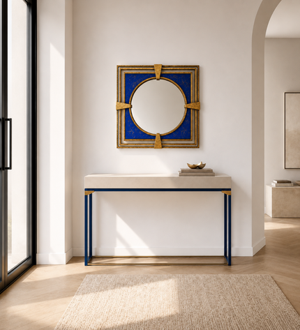Cobalt Gold Duvar Aynası | Kobalt Mavi Dekoratif Tasarım Ayna / Cobalt Gold Duvar Aynası; kobalt mavi, gold detaylı ve eskitme metal konstrüksiyonuyla modern dekorasyona özgün bir dokunuş katar.