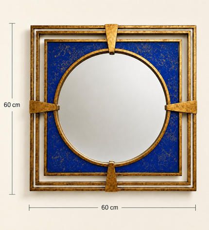 Cobalt Gold Duvar Aynası | Kobalt Mavi Dekoratif Tasarım Ayna / Cobalt Gold Duvar Aynası; kobalt mavi, gold detaylı ve eskitme metal konstrüksiyonuyla modern dekorasyona özgün bir dokunuş katar.