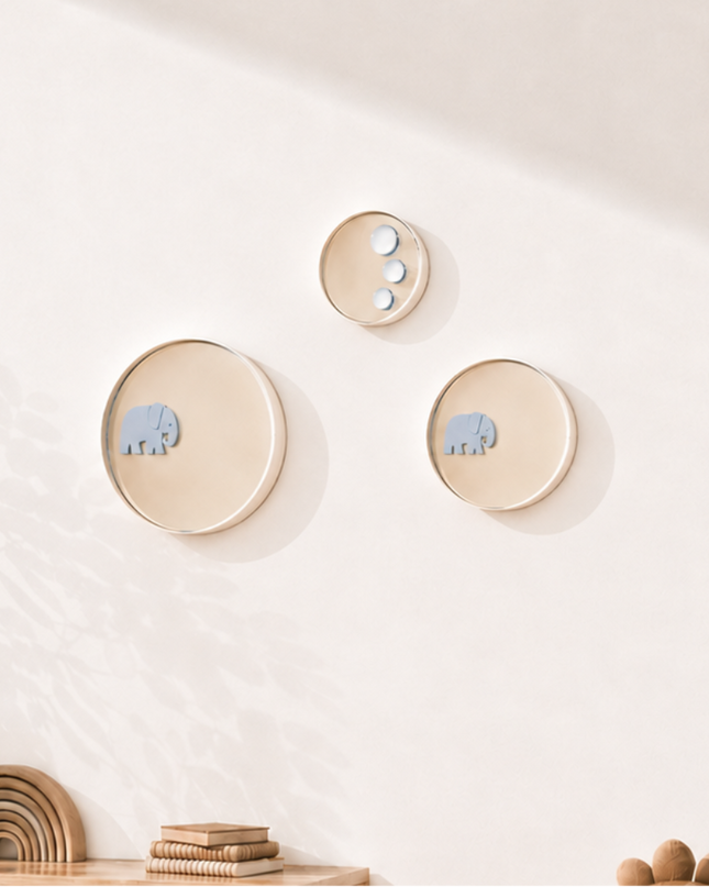 Miniwall Elephant Duvar Dekoru - 3’lü Set | Aynalı Çocuk Odası Duvar Dekoru