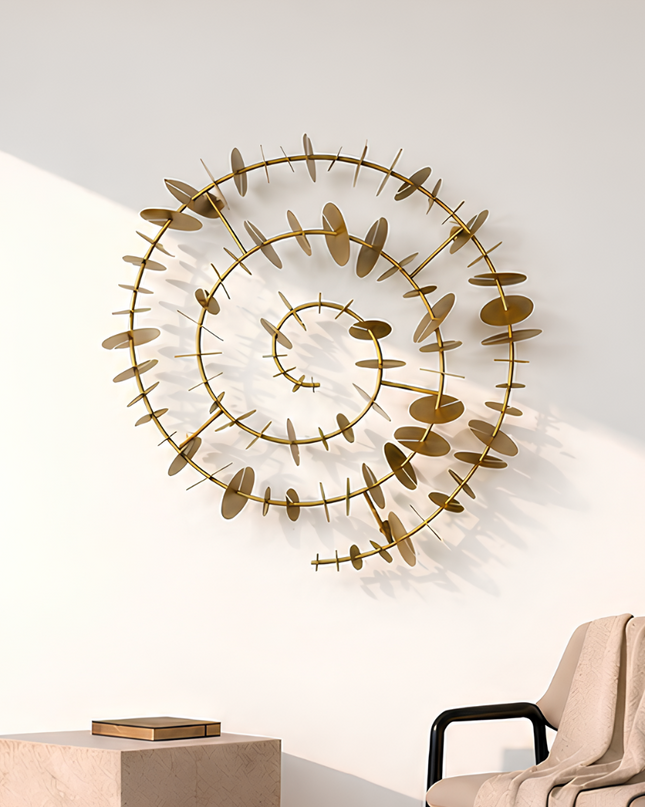 Time Spiral Metal Duvar Dekoru – 3D Modern Gold Duvar Aksesuarı / Time Spiral Metal Wall Decor – 3D Modern Gold Wall Sculpture