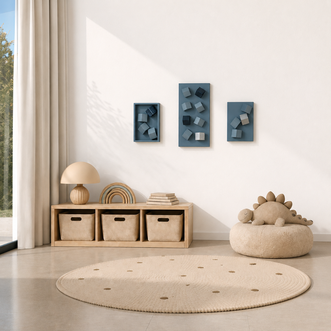 Triomio Blue 3’lü Set Duvar Aksesuarı – Geometrik Pano Kompozisyonu