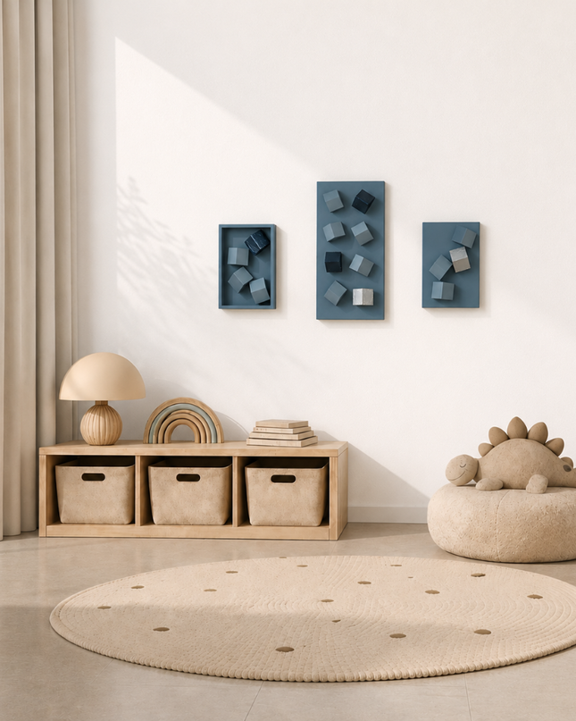 Triomio Blue 3’lü Set Duvar Aksesuarı – Geometrik Pano Kompozisyonu