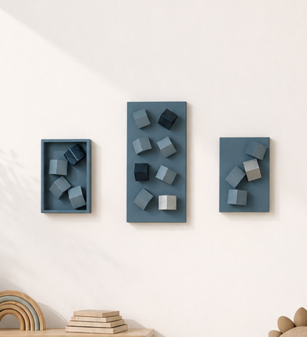 Triomio Blue 3’lü Set Duvar Aksesuarı – Geometrik Pano Kompozisyonu