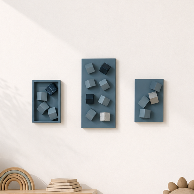 Triomio Blue 3’lü Set Duvar Aksesuarı – Geometrik Pano Kompozisyonu