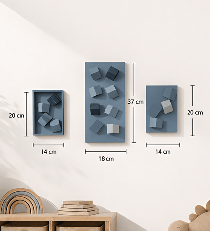 Triomio Blue 3’lü Set Duvar Aksesuarı – Geometrik Pano Kompozisyonu