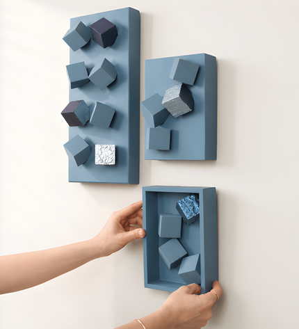Triomio Blue 3’lü Set Duvar Aksesuarı – Geometrik Pano Kompozisyonu
