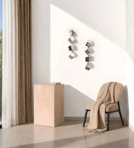 Wallicon Line Silver 2’li Set Duvar Aksesuarı – Ahşap Küp & Metal Kompozisyon