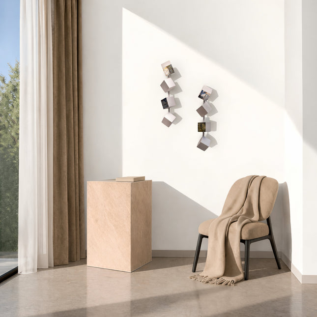 Wallicon Line Silver 2’li Set Duvar Aksesuarı – Ahşap Küp & Metal Kompozisyon