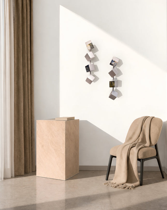 Wallicon Line Silver 2’li Set Duvar Aksesuarı – Ahşap Küp & Metal Kompozisyon