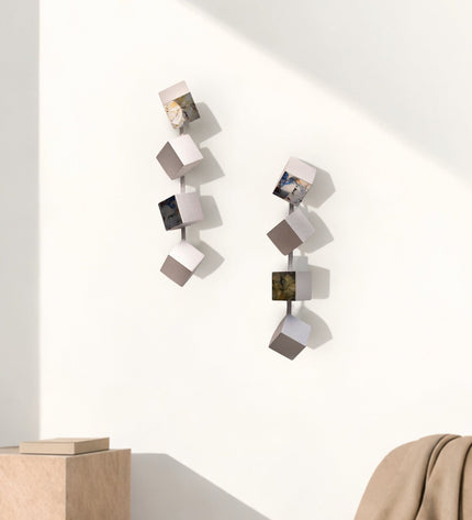 Wallicon Line Silver 2’li Set Duvar Aksesuarı – Ahşap Küp & Metal Kompozisyon
