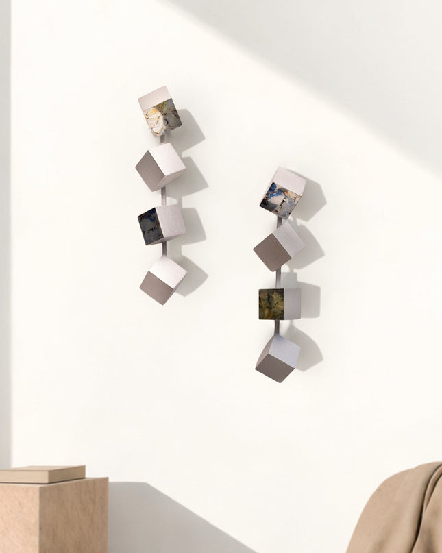 Wallicon Line Silver 2’li Set Duvar Aksesuarı – Ahşap Küp & Metal Kompozisyon