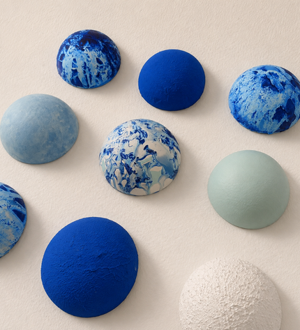 Wallipop Cobalt Drift Duvar Dekoru | Wallibex / Tek ve eşsiz Wallipop Cobalt Drift; alçı üzerine el boyaması 9 parçalı, dokulu ve şablonlu duvar dekoru.