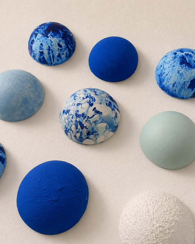Wallipop Cobalt Drift Duvar Dekoru | Wallibex / Tek ve eşsiz Wallipop Cobalt Drift; alçı üzerine el boyaması 9 parçalı, dokulu ve şablonlu duvar dekoru.