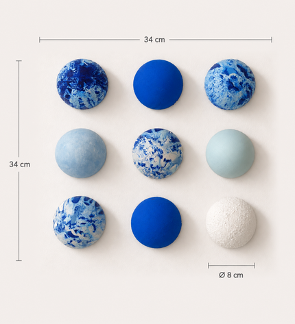 Wallipop Cobalt Drift Duvar Dekoru | Wallibex / Tek ve eşsiz Wallipop Cobalt Drift; alçı üzerine el boyaması 9 parçalı, dokulu ve şablonlu duvar dekoru.