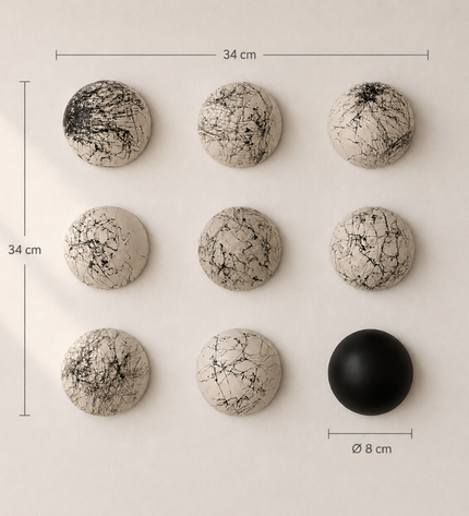 Wallipop Monochrome Trace Duvar Dekoru | Wallibex / Tek ve eşsiz Wallipop Monochrome Trace; alçı üzerine el boyaması 9 parçalı, dokulu ve şablonlu duvar dekoru.